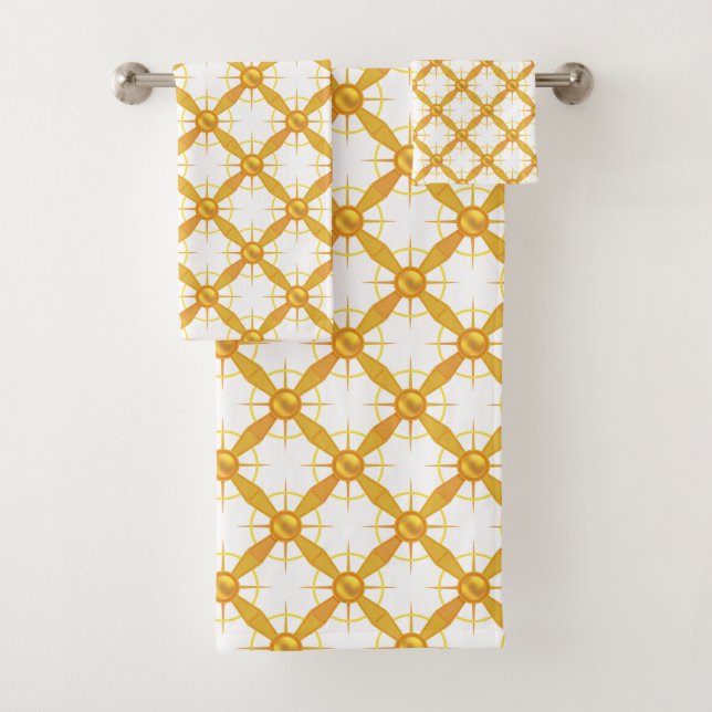 Elegant Golden Pattern on White Bath Towel Set (Insitu)