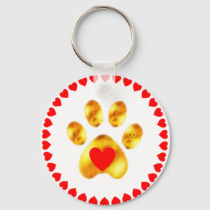 Elegant golden paw with hearts key ring