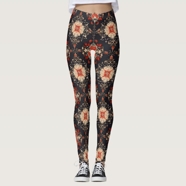 Elegant Golden Persian Pattern Leggings (Front)