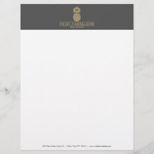Elegant Golden Pineapple Logo on Grey Letterhead