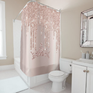 Elegant golden pink and shiny glitters shower curt curtain