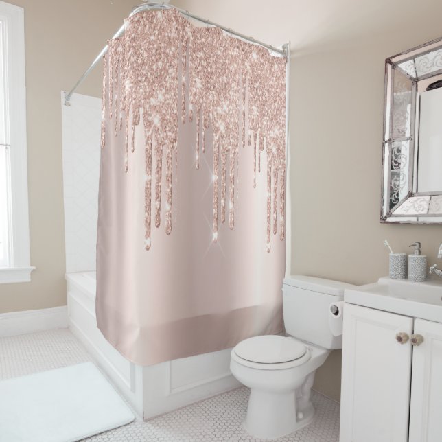 Elegant golden pink and shiny glitters shower curtain (In Situ)