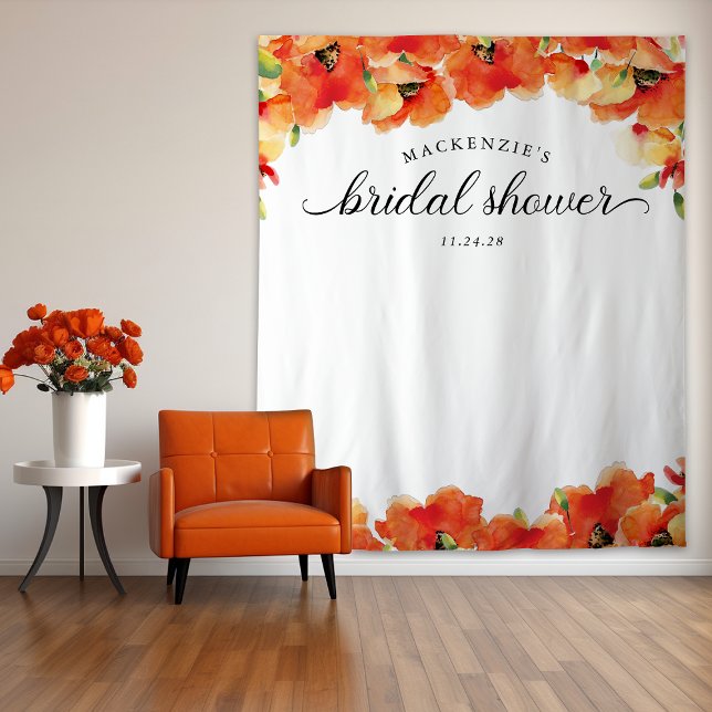 Elegant Golden Poppy Bridal Shower Backdrop Tapestry (Elegant Golden Poppy Bridal Shower Backdrop)