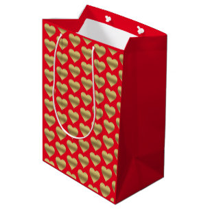 Elegant Golden Red Colourful Hearts Valentine's Da Medium Gift Bag