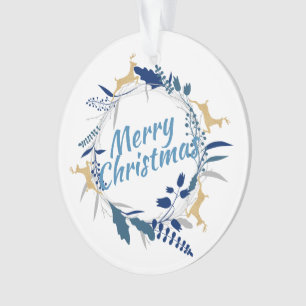 Elegant Golden Reindeer Floral Christmas Wreath  O Ornament