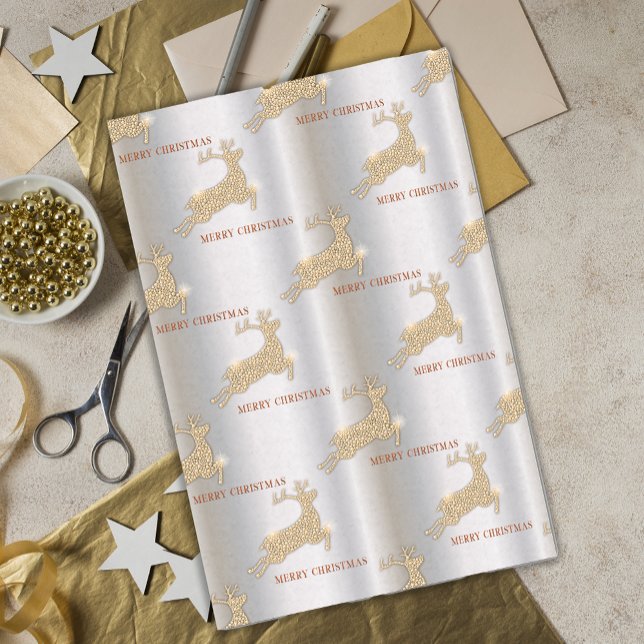Elegant Golden Reindeer Luxe Christmas Tissue Paper ((Folded))