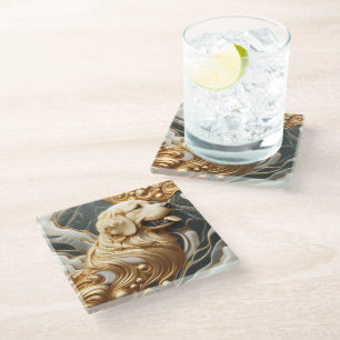 Elegant Golden Retriever Marble Vision Glass Coaster