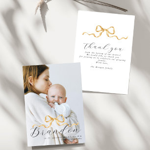 Elegant Golden Ribbon Photo Baby Shower Thank You Card