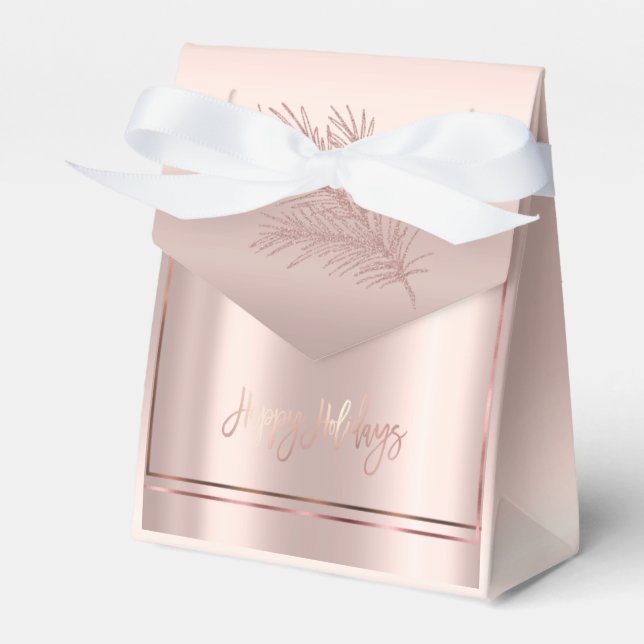 Elegant golden rose happy holidays favour box (Front Side)