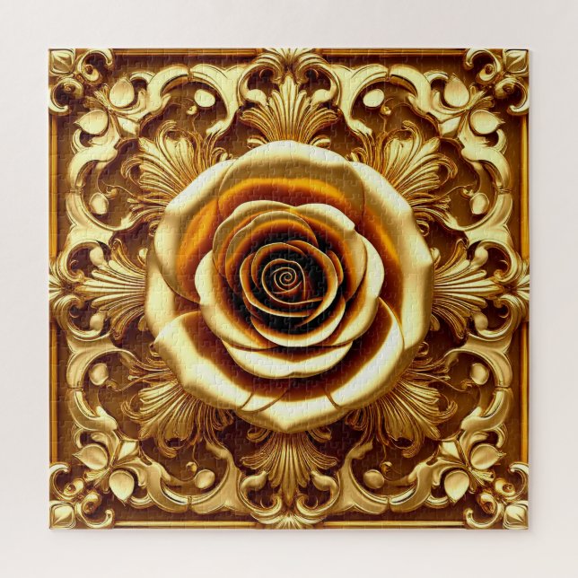 Elegant Golden Rose with Ornate Decorative Frame Jigsaw Puzzle (Vertical)