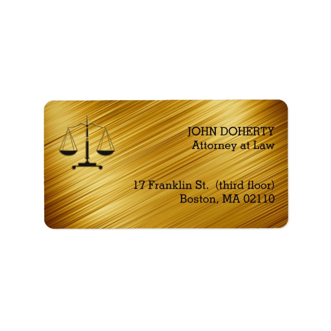 Elegant Golden Scales of Justice Law Label (Front)