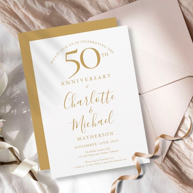 Elegant Golden Signature 50th Wedding Anniversary Invitation (Creator Uploaded)