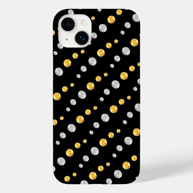 Elegant Golden & Silver Dots on Black Case-Mate iPhone Case (Back)