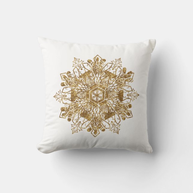 Elegant Golden Snow Flake Red  Throw Pillow (Front)