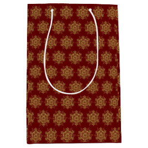 Elegant Golden Snowflake Burgundy Medium Gift Bag