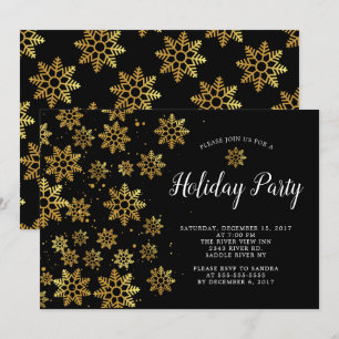 Elegant Golden Snowflakes Holiday Party Invitation
