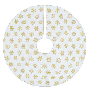 Elegant Golden Snowflakes on White Brushed Polyester Tree Skirt