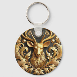 Elegant Golden Stag Head Ornament Key Ring