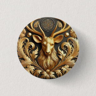 🦌 Elegant Golden Stag Head with Regal Antlers ✨ 3 Cm Round Badge