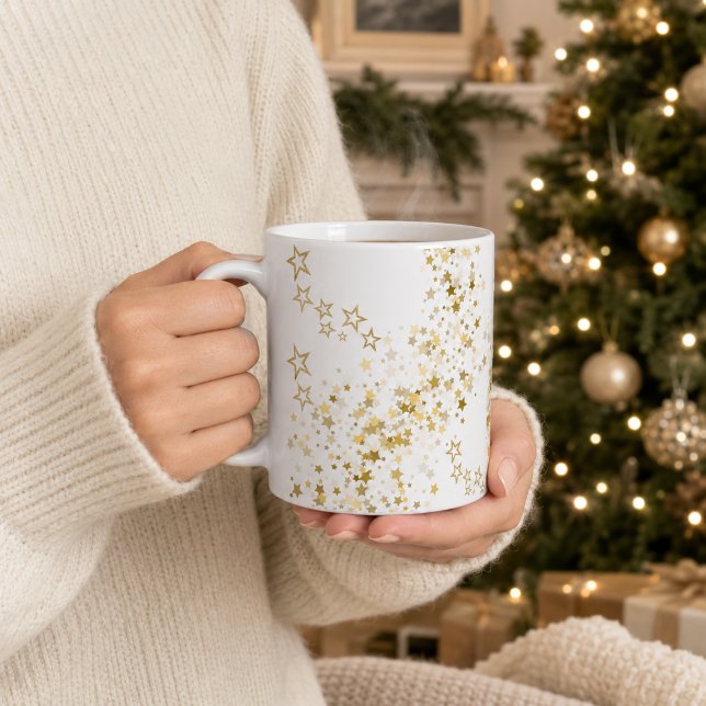 Elegant Golden Star Confetti Christmas Coffee Mug (Creator Uploaded)