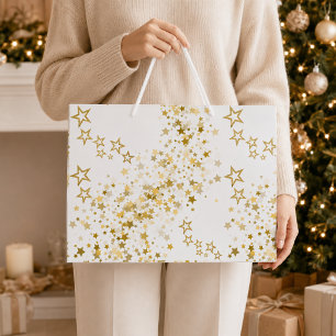 Elegant Golden Star Confetti Christmas Large Gift Bag