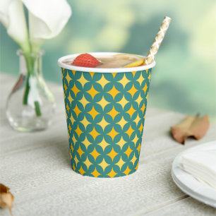 Elegant Golden Stars on Teal Paper Cups
