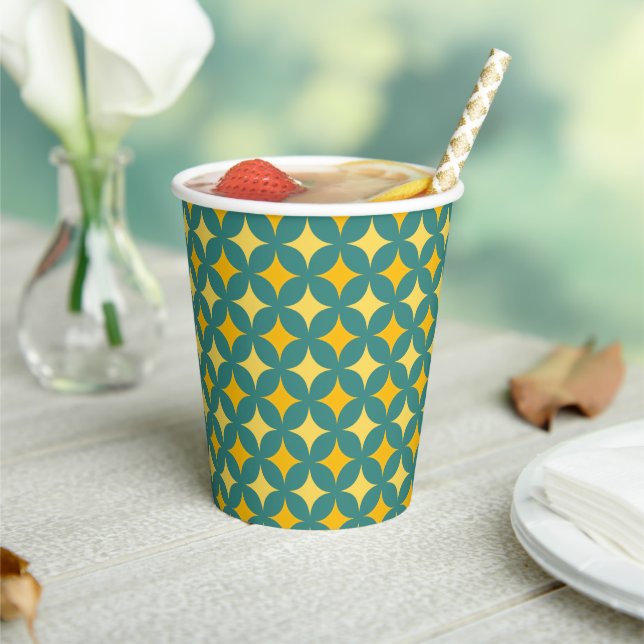 Elegant Golden Stars on Teal Paper Cups (Insitu)