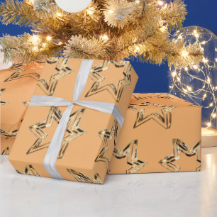 Elegant Golden Stars Pastel Orange Christmas Wrapping Paper
