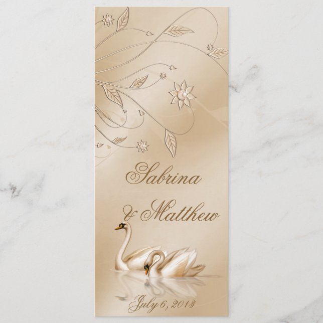 Elegant Golden Swans Formal Wedding Program Prayer Programme (Front)