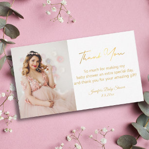 elegant golden thank you baby shower photo  card