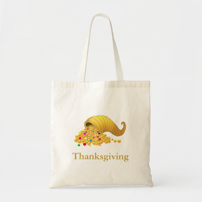 Elegant Golden Thanksgiving Cornucopy Tote Bag (Front)