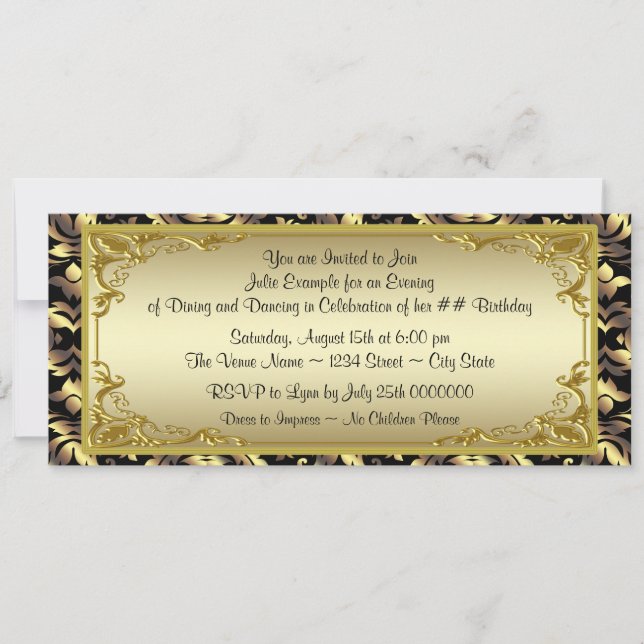 Elegant Golden Ticket Birthday Party Invitation (Front)