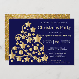 Elegant Golden Traditional Tree Christmas Party Invitation