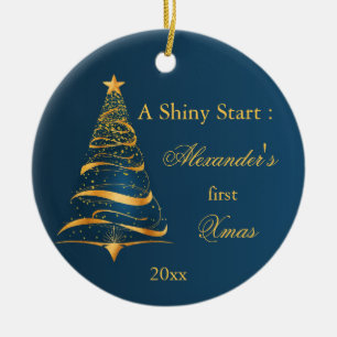 Elegant Golden Tree Baby First Christmas Ceramic Tree Decoration