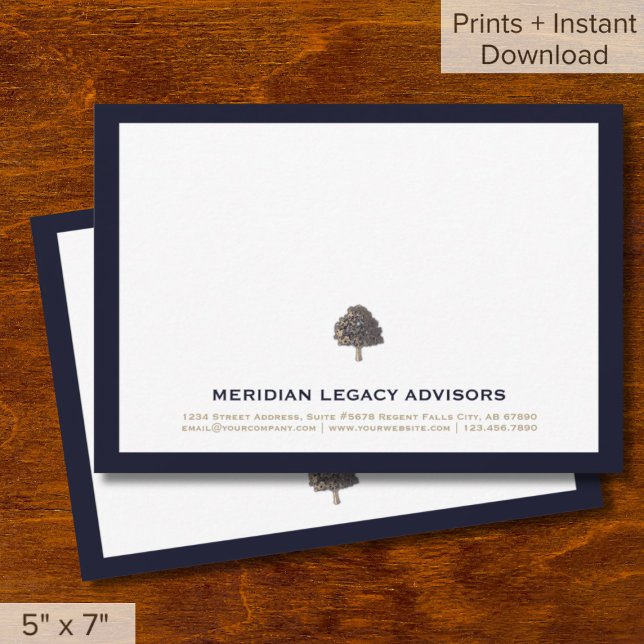 Elegant Golden Tree Logo Business Note Cards 5x7 (Creator Uploaded)
