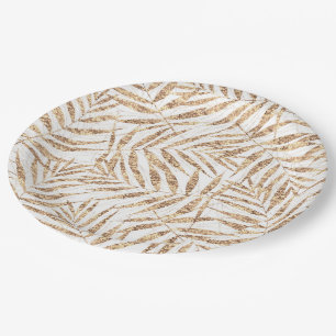 Elegant golden tropical palm leaves design paper plate