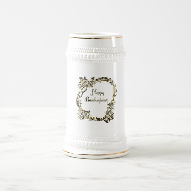 Elegant Golden Turkey Happy Thanksgiving Text Beer Stein (Center)