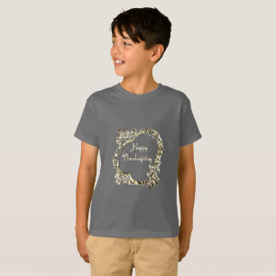Elegant Golden Turkey Happy Thanksgiving Text T-Shirt