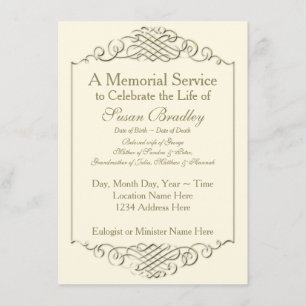Elegant Golden Vintage Frame w 2 Memorial Service Invitation