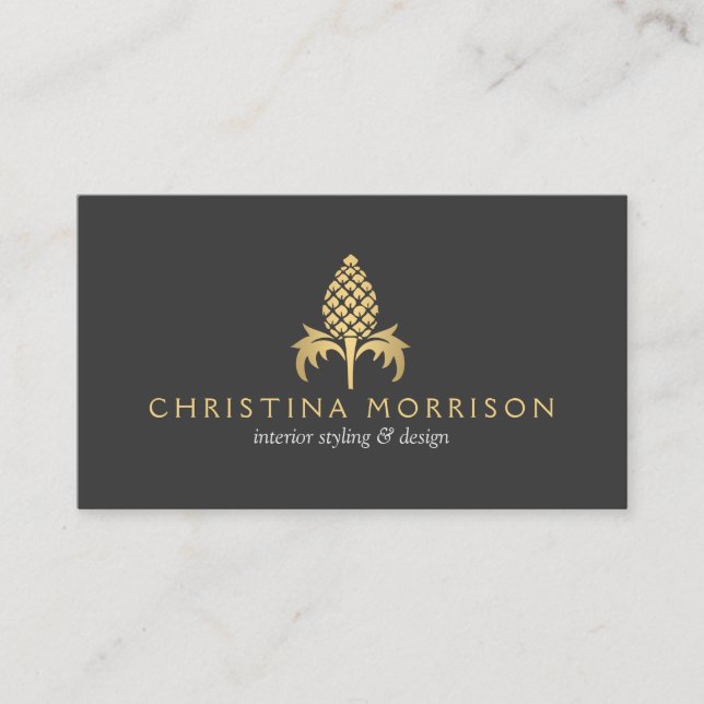 Elegant Golden Vintage Pineapple II Business Card (Front)