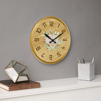 Elegant Golden Wall Clock With Flowers 