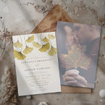 Elegant Golden Watercolor Ginkgo leaf Wedding Invitation<br><div class="desc">This gorgeous watercolor wedding template features delicate golden yellow ginkgo leaves painted in a soft, artistic style on a subtle watercolor textured background with flecks of faux gold shimmer for added elegance. On the reverse, there's space to add your couple’s photo beneath a gentle translucent overlay, creating a refined and...</div>