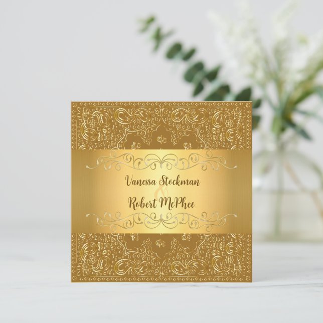 Elegant Golden Wedding Invitation (Standing Front)