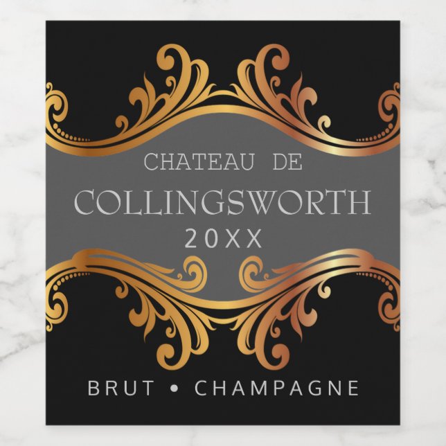 Elegant Golden Wedding Sparkling Wine Bottle Label (Single Label)