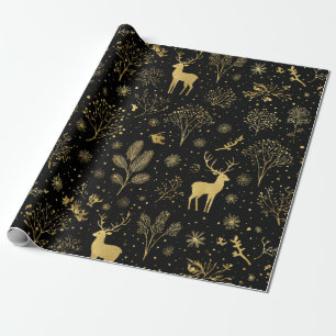Elegant Golden Winter Forest Pattern Wrapping Paper