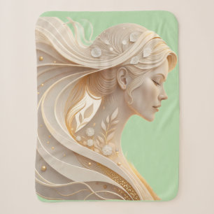 Elegant Golden Woman Profile Art Sherpa Blanket
