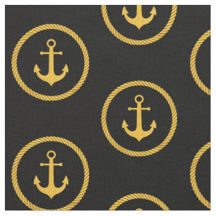 Elegant Golden Yellow Nautical Rope Anchor Pattern Fabric