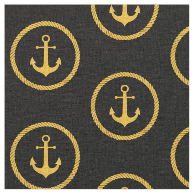 Elegant Golden Yellow Nautical Rope Anchor Pattern Fabric (Close Up)