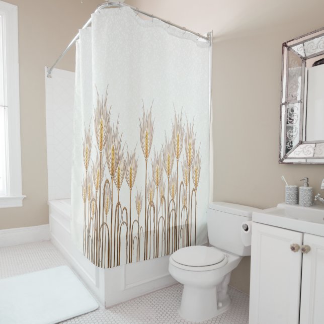 Elegant Golden Yellow Stalks of Wheat Cream Shower Curtain (In Situ)