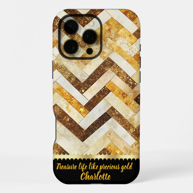 Elegant golden zigzag pattern on polished surface iPhone case (Back)